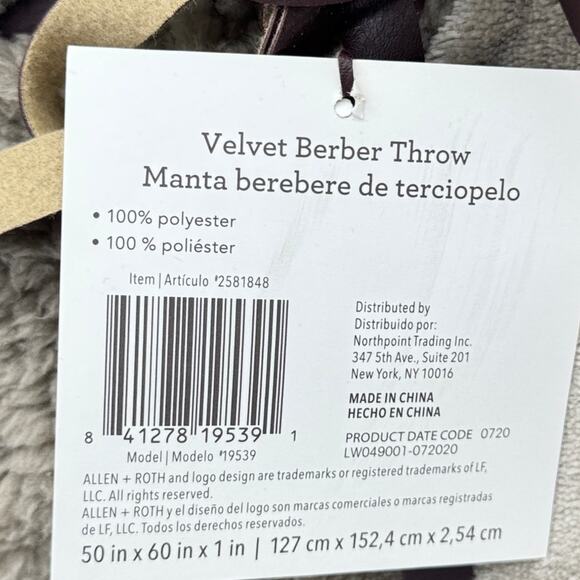 Allen + Roth Velvet Berber Throw Blanket Tan Sherpa NEW - Picture 2 of 3